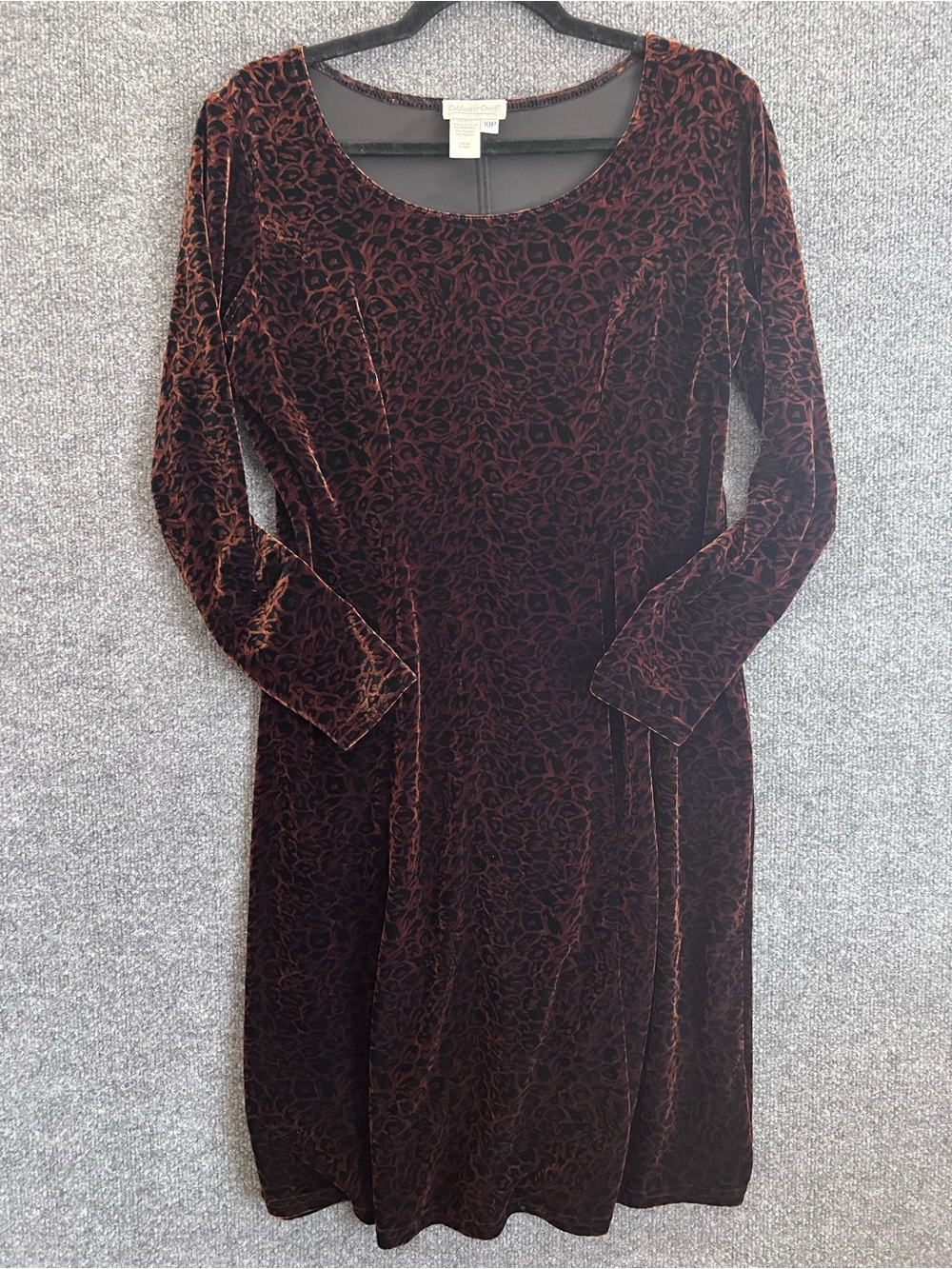 Coldwater Creek Leopard Burnout Velvet Stretch Dress Brown Black Petite 10P